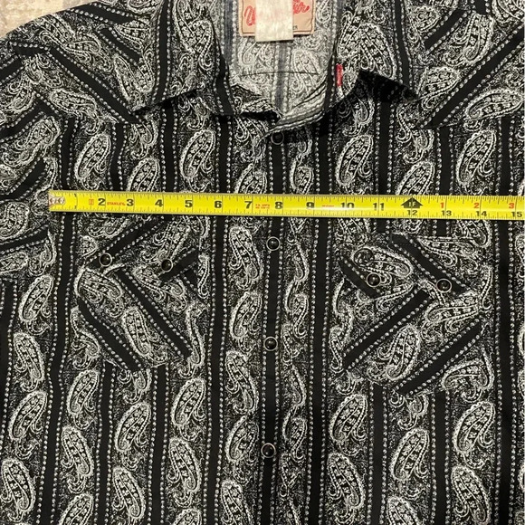 VTG Wrangler American Cowboy Paisley Pearl Snap Shirt Western Rodeo Black/White - Picture 9 of 12
